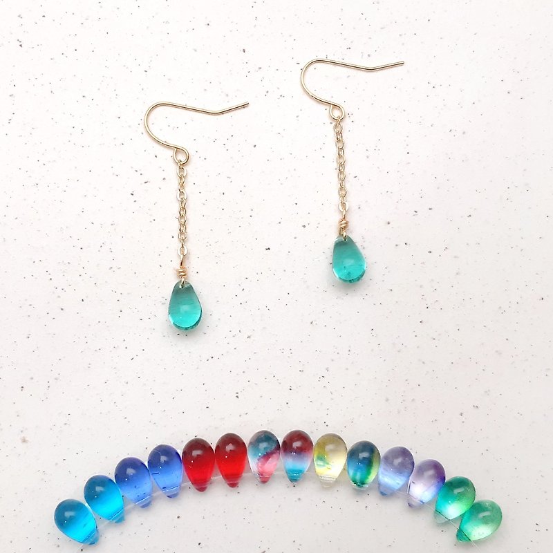 Small drop earrings ear hooks (pair) - ต่างหู - แก้ว หลากหลายสี