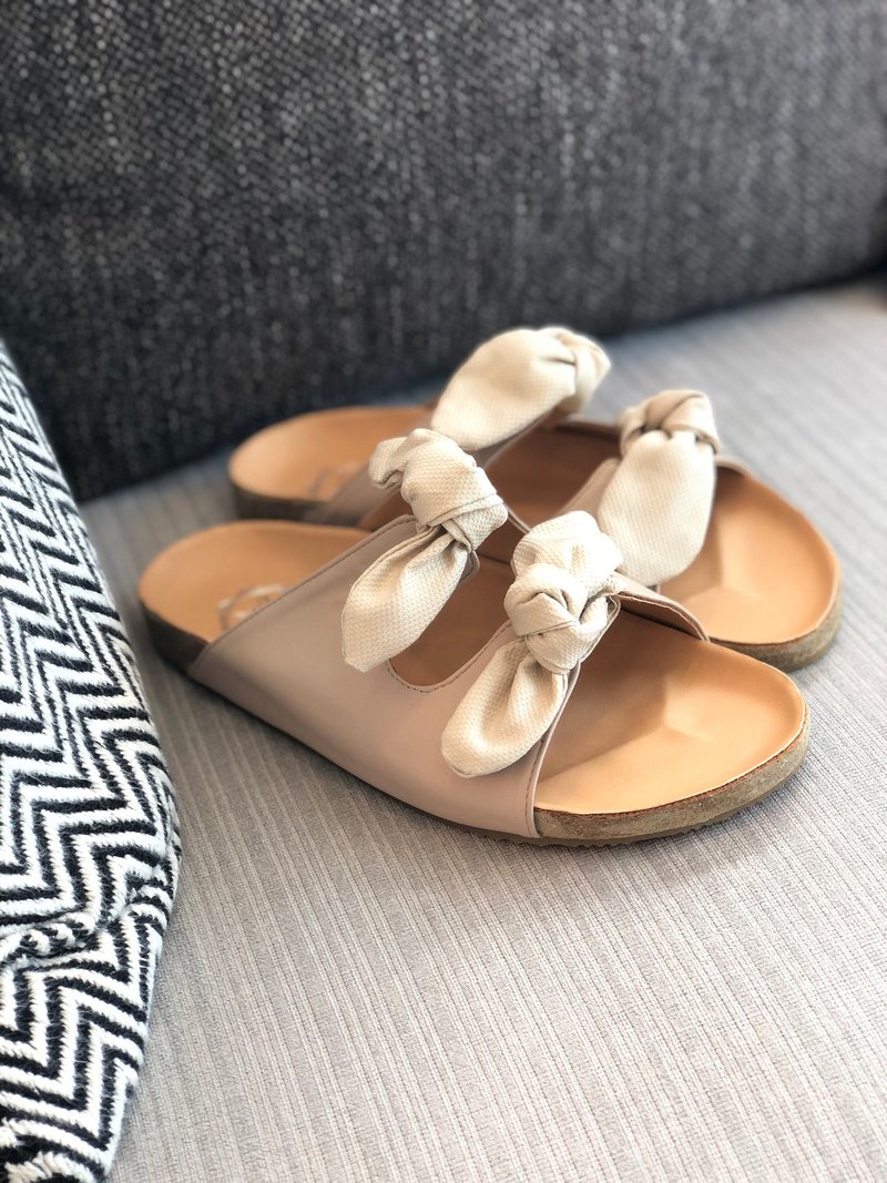JOLIE SANDAL Rubber Sole Sandal with exchangeable ribbon - 涼鞋 - 人造皮革 卡其色