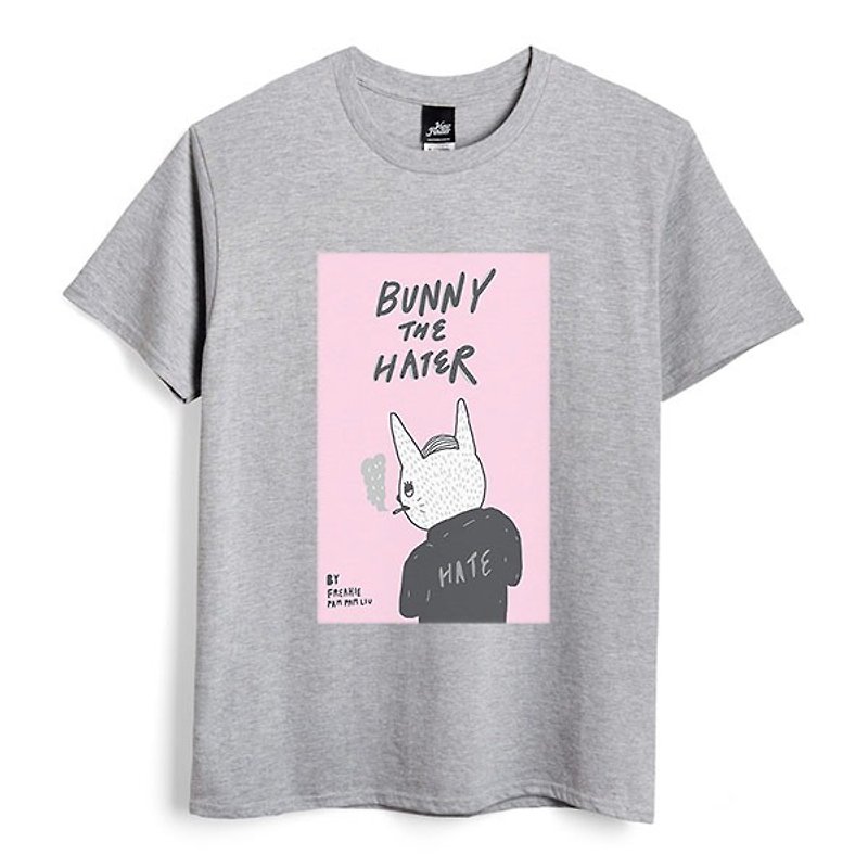 苦いウサギ-グレーのリネン-ニュートラルなTシャツ - Tシャツ メンズ - コットン・麻 グレー
