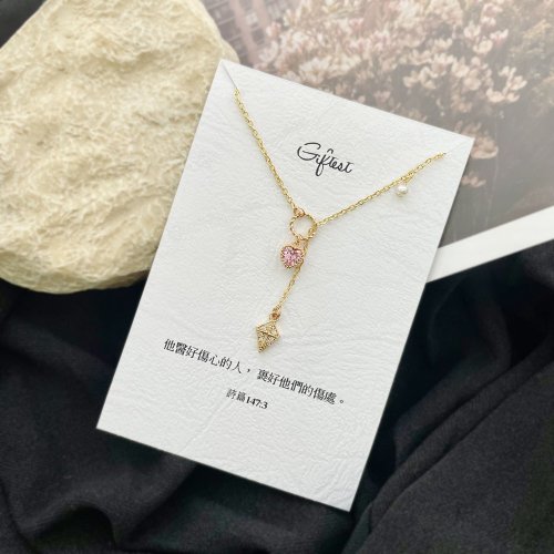 Giftest Jewelry 禮悟 Giftest18K鍍金/醫治的愛 愛心十字架珍珠基督教禮物女生項鍊N82