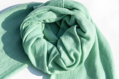 omhandmade 喀什米爾Cashmere/羊絨圍巾/純羊毛圍巾披巾/戒指絨披肩-薄荷綠色