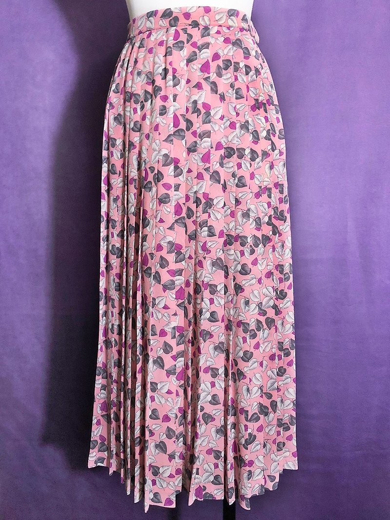 Leaf pleated vintage dress / brought back to VINTAGE abroad - Skirts - Polyester Pink