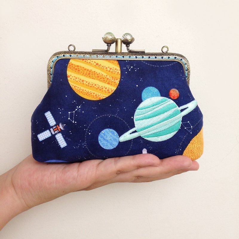Small universe double gold in hand - card packs/purse - Coin Purses - Cotton & Hemp Blue