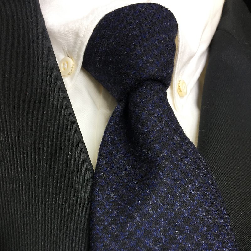 Ormezzano navy tie wool necktie - ネクタイ・タイピン - コットン・麻 ブルー