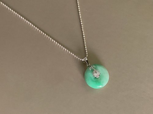 淳玉晶品坊 快速出貨 天然A貨緬甸玉翡翠 白底青平安扣 925銀項鍊 開運保平安