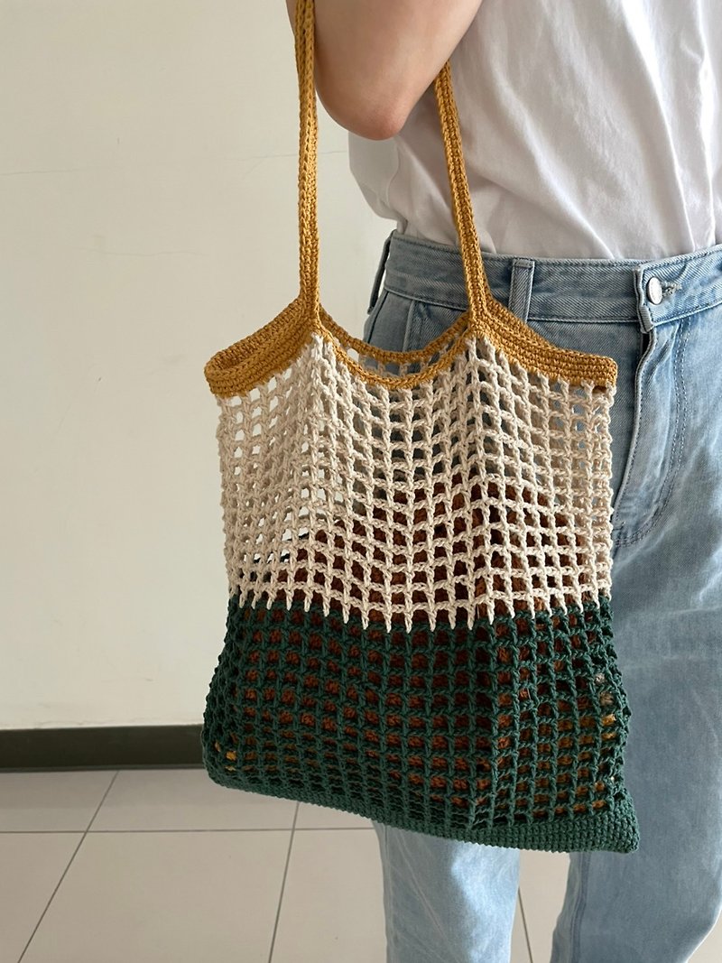 Contrast color plaid bag/handmade/woven bag - กระเป๋าแมสเซนเจอร์ - ผ้าฝ้าย/ผ้าลินิน 