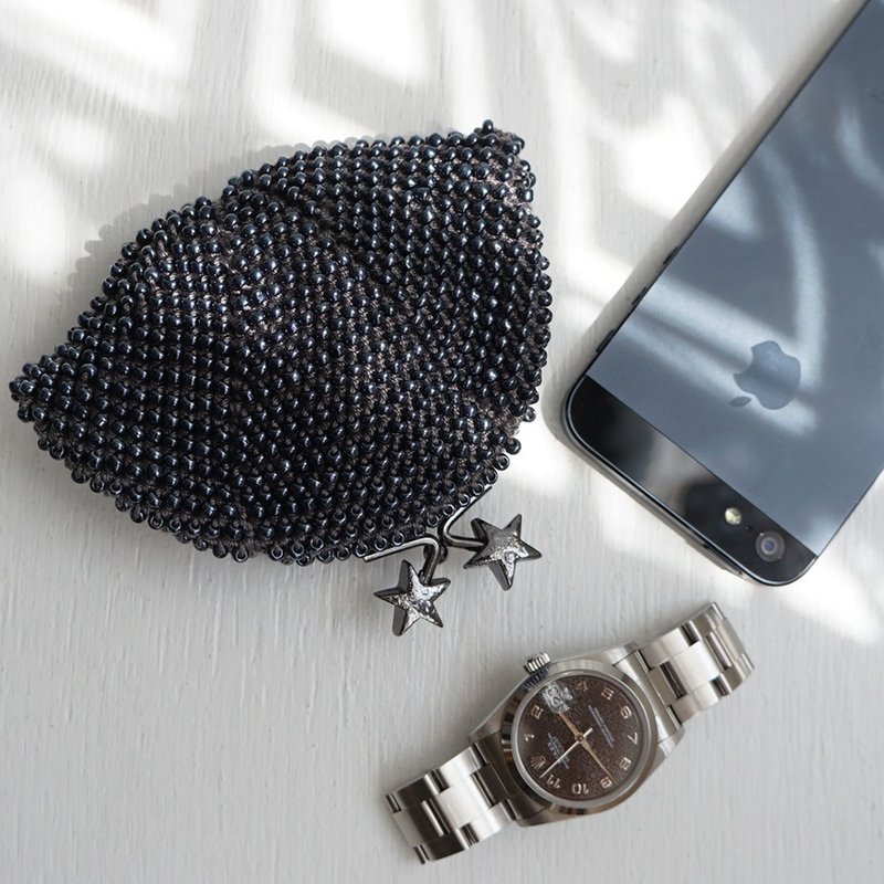 Ba-ba handmade Beads crochet pouch No.1739 - 化妝包/收納袋 - 其他材質 黑色