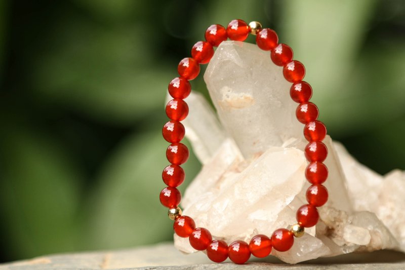 【Series of Bracelet】6mm Red agate with gold plated beads bracelet - Bracelets - Gemstone Multicolor