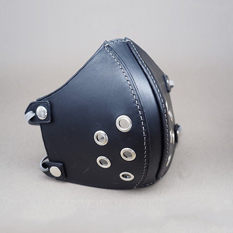 Natural cowhide mask [Knight spirit] black leather mask, cycling mask - Face Masks - Genuine Leather Black