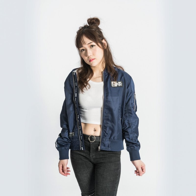 L.I.M.I.T.E - 女裝Silicon章MA-1外套, 深藍色 - 女大衣/外套 - 尼龍 藍色