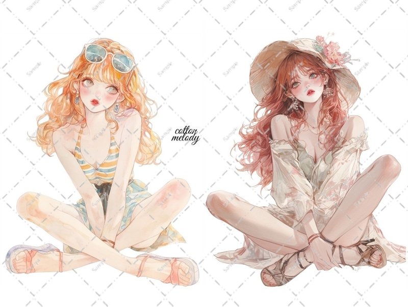 original sticker no.6619 人物ステッカー オリジナルステッカー 人物ステッカー 女の子ステッカー オリジナル人物ステッカー - 貼紙 - 紙 