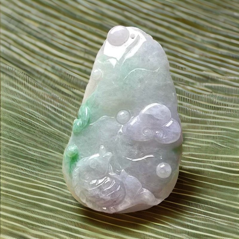 春帶彩翡翠巧雕荷包有魚項鍊 | 天然緬甸玉A貨翡翠 | 送禮 - 項鍊 - 玉石 透明