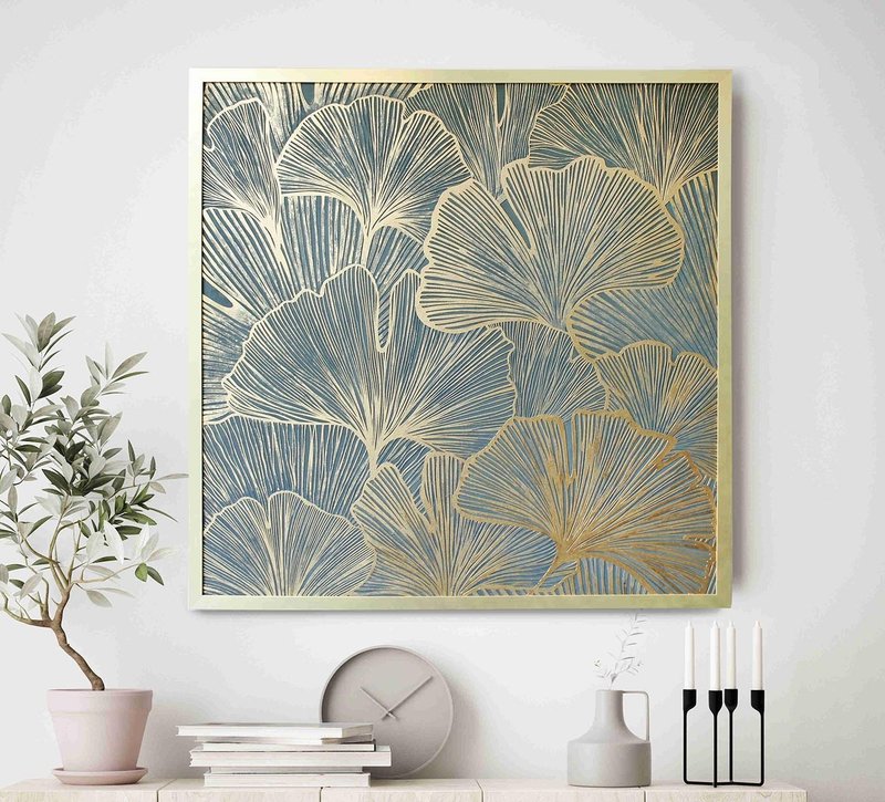 Ginkgo Wall Art | Gold Wall Art | Ginkgo Painting | Ginkgo Art | Golden ginkgo - 壁貼/牆壁裝飾 - 棉．麻 金色