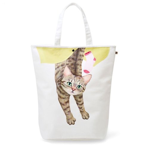 FELISSIMO (授權販售) Pinkoi 品牌形象館 【貓部】搗蛋貓盥洗衣物收納袋-銀虎斑貓