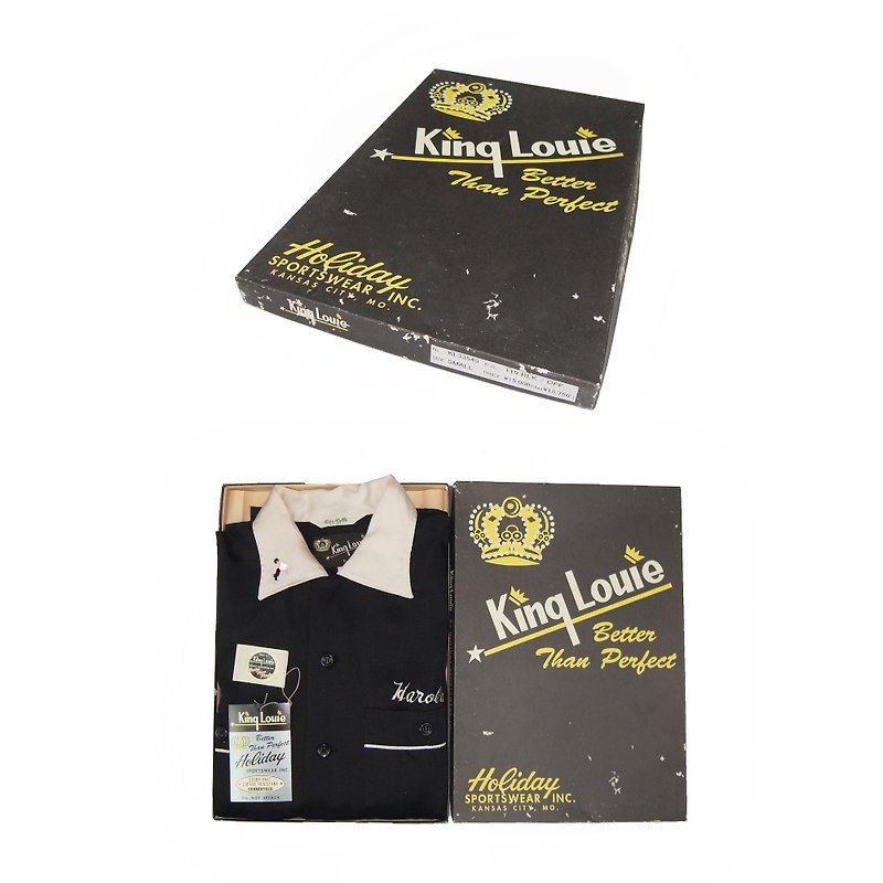 A‧PRANK: DOLLY:: Toyo Reissue 50sKINGLOUIE Black Embroidered Bowling Shirt T807035 - เสื้อเชิ้ตผู้ชาย - ผ้าฝ้าย/ผ้าลินิน สีดำ