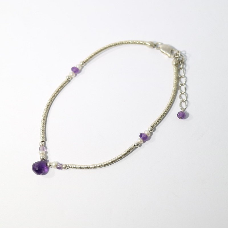 Dazzling~紫水晶_天然珍珠純銀手鍊 - 手鍊/手鐲 - 寶石 紫色