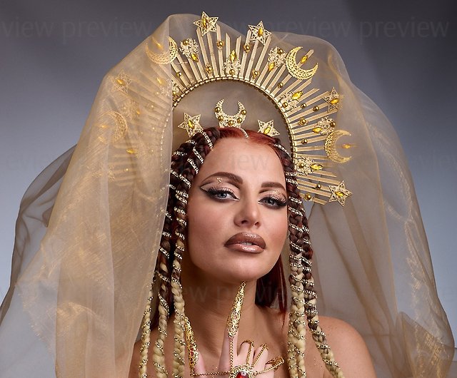  Goddess Crown Tiara Bride Three-Piece with Veil
