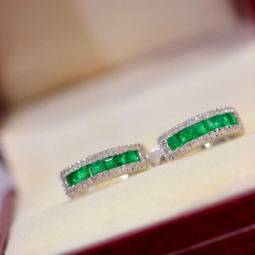 WhiteKuo高級珠寶訂製所 【WhiteKuo】18k金巴基斯坦祖母綠鑽石耳圈/耳環
