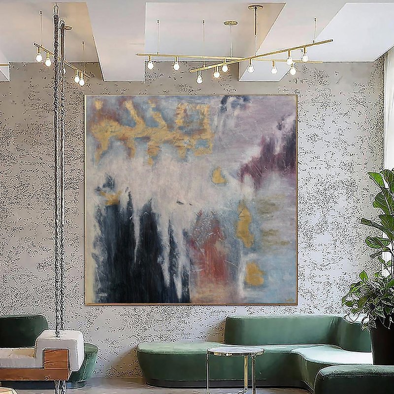 キャンバス上の大きな抽象現代絵画オリジナル金箔アートテクスチャアート - ウォールデコ・壁紙 - アクリル グレー