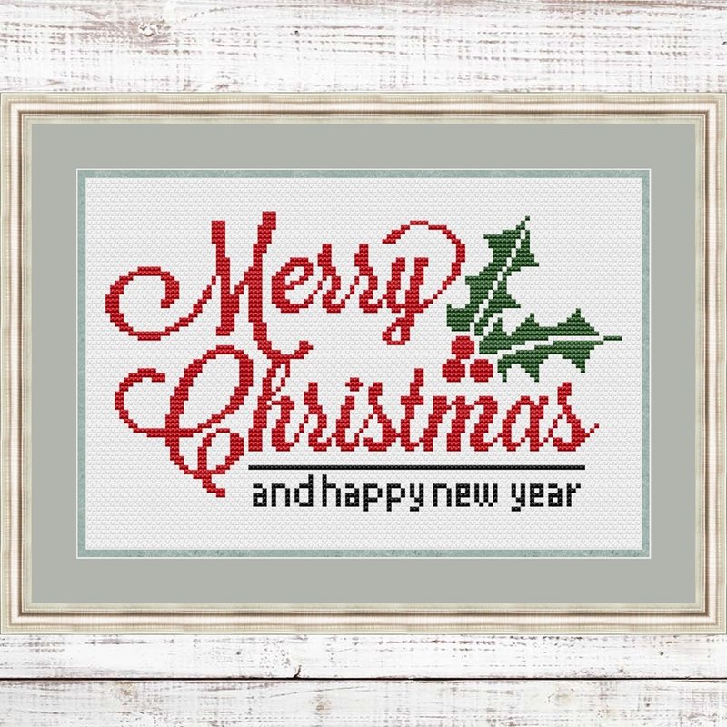 Merry Christmas cross stitch pattern, Easy cross stitch Xmas pattern - 手工藝教學/工具書 - 其他材質 