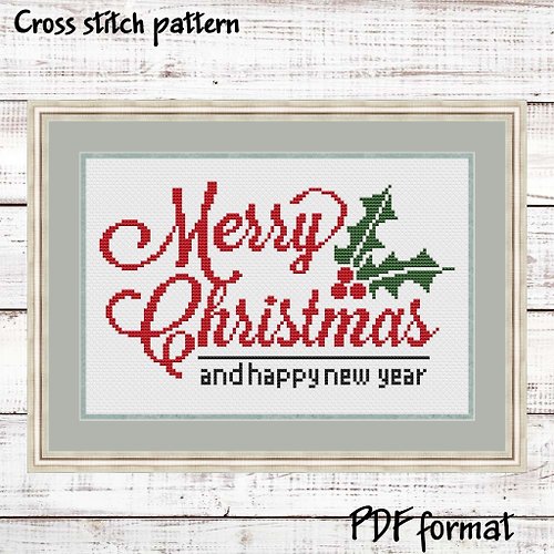 ModernXStitchArt Merry Christmas cross stitch pattern, Easy cross stitch Xmas pattern