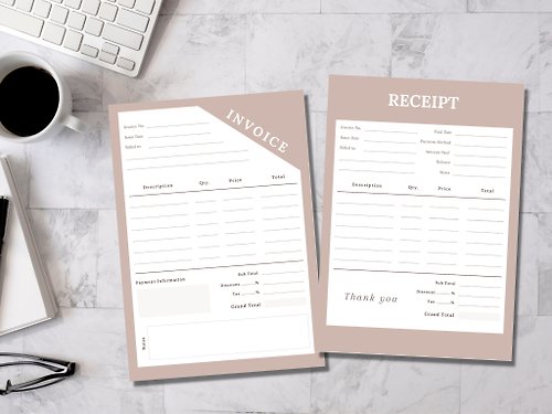 Digisign Studio By Nok Werner Minimalist Invoice & Receipt Blank Templates Brown, Manual Filling, Printable
