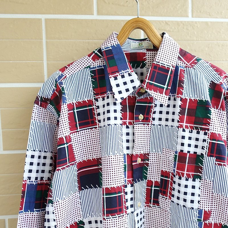 │Slowly│ Plaid stitching - Vintage shirt │vintage. Vintage. Literature. - Men's Shirts - Polyester Multicolor