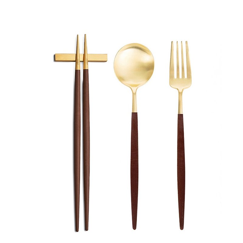 GOA BROWN MATTE GOLD 3 PIECES SET (TABLE SPOON/ TABLE FORK/ CHOPSTICKERS) - Cutlery & Flatware - Stainless Steel Brown