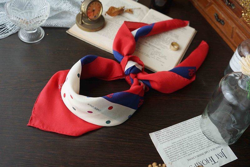 Japanese groceries-Rond Point red, white and colorful 100% silk scarf - ผ้าพันคอ - ผ้าไหม สีแดง