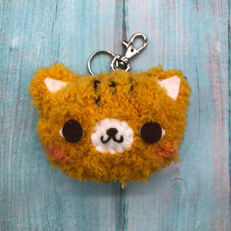Orange Cat-Chubby Woolen Animal Key Ring Charm - Keychains - Polyester Orange