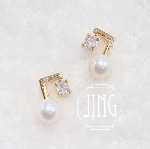 JING-Jewelry 天然淡水Akoya珍珠設計款|八分音符珍珠耳環