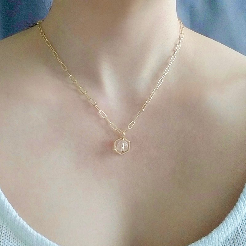 Clear Quartz Pendant Minimalist Geometric Collar Choker Matinee Necklace - สร้อยคอ - คริสตัล สีทอง