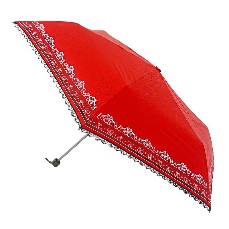 TDN降溫14度凡爾賽超輕量折傘黑膠蕾絲防風晴雨傘(寶石紅) - 雨傘/雨衣 - 防水材質 紅色