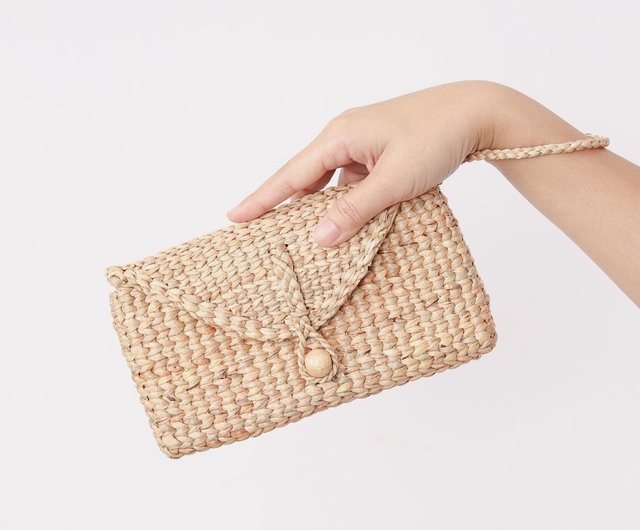 Handwoven Straw Clutch Bag with Zipper