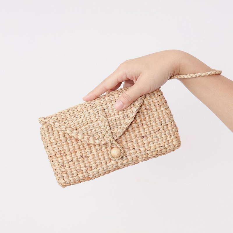 Handmade Purse, Straw Bag, Woven Straw Purse, Pouch, Women Wallet, Clutch - Wallets - Plants & Flowers Brown