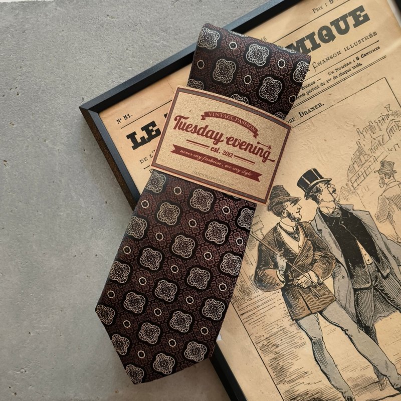 Necktie Geometry Vintage Hickory Brown | 8cm - 領帶/領帶夾 - 聚酯纖維 咖啡色