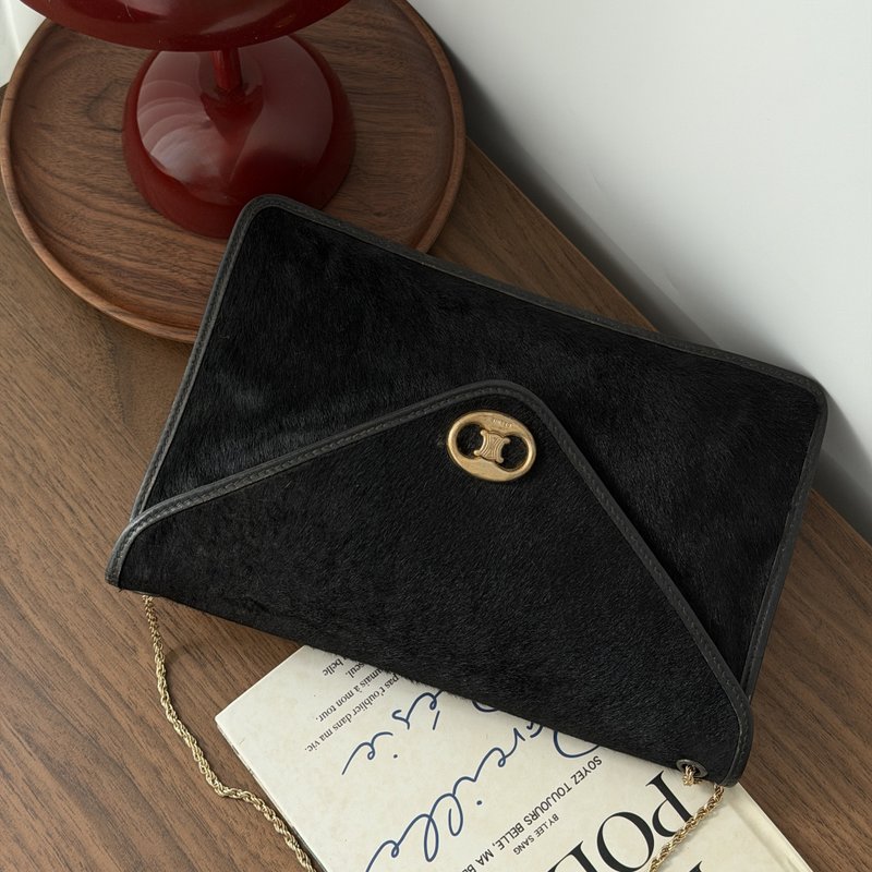 中古包 CELINE 思琳 馬毛鏈條包 - 側背包/斜孭袋 - 人造皮革 黑色