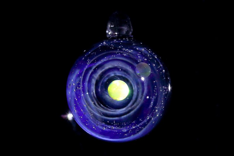 (螺旋宇宙) 迷你雙澳寶石宇宙玻璃球 no.807 - 頸圈項鍊 - 玻璃 藍色