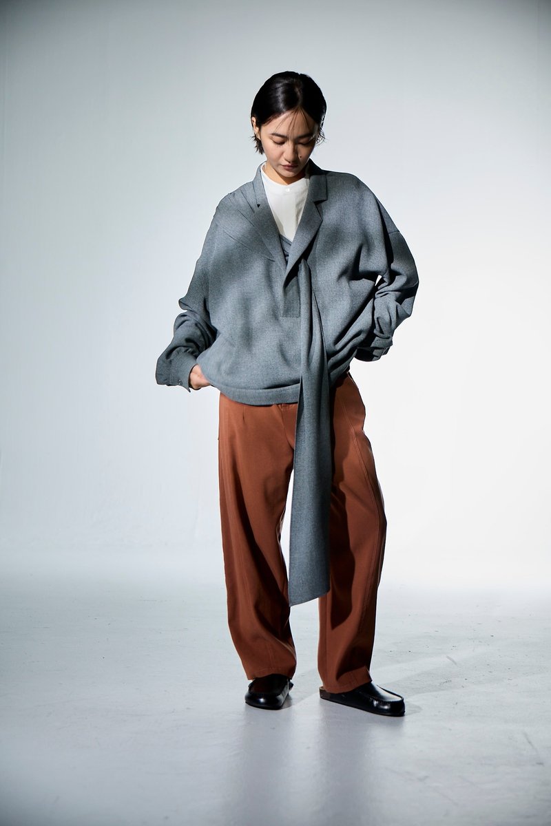 西裝領飾片上衣 - 女上衣/長袖上衣 - 羊毛 黑色