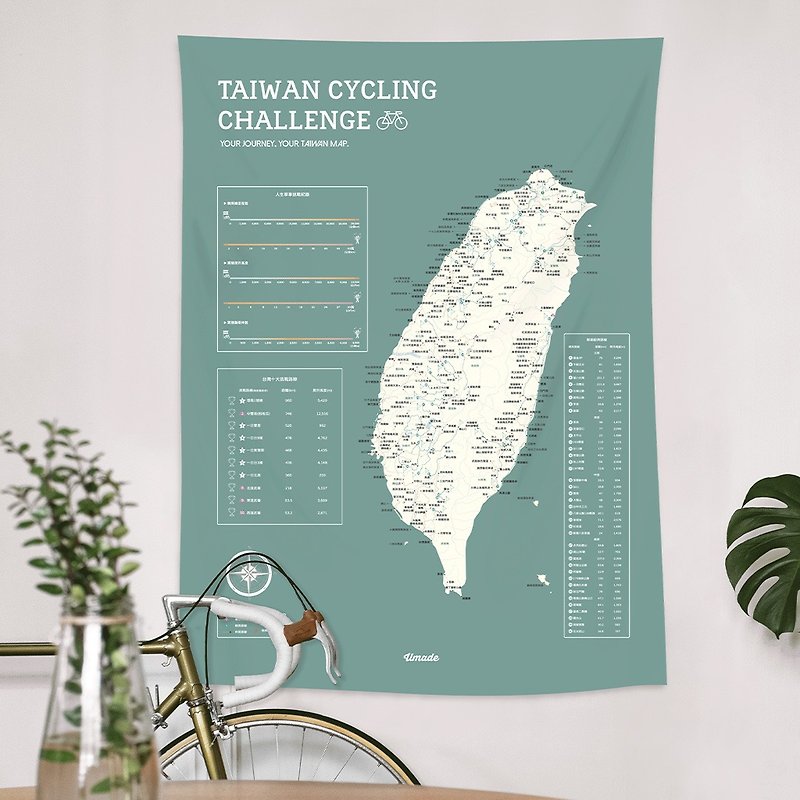 Taiwan Cycling Map - Exclusively customized map hanging cloth. Misty green (customized gift) - Bikes & Accessories - Polyester Green