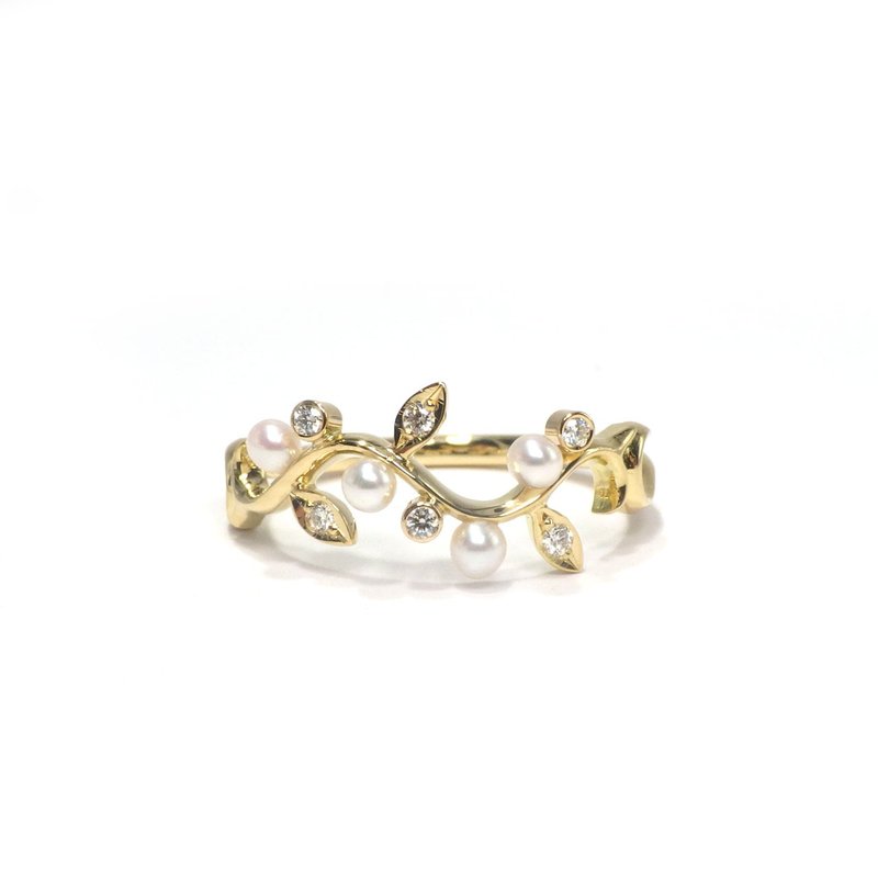 Japanese Akoya pearl Diamond ring18K yellow gold - แหวนทั่วไป - ไข่มุก 