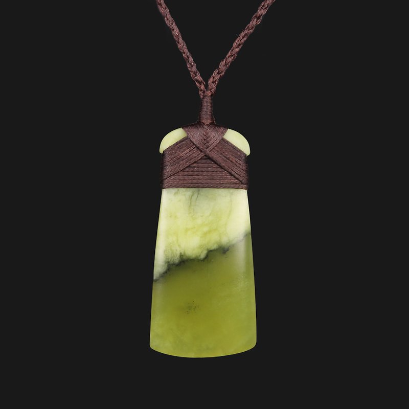 Handcrafted Toki Green Yellow Floral Jade Necklace Traditional Binding Rope - Necklaces - Jade Green