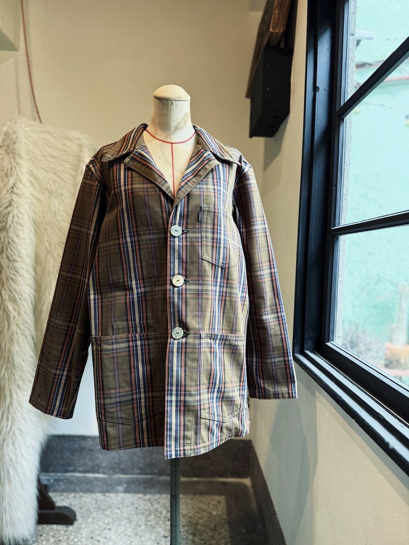 墨灰綠格紋四口袋 純棉挺版 天然雲母釦 西裝外套 Japan - 女西裝外套 - 棉．麻 多色