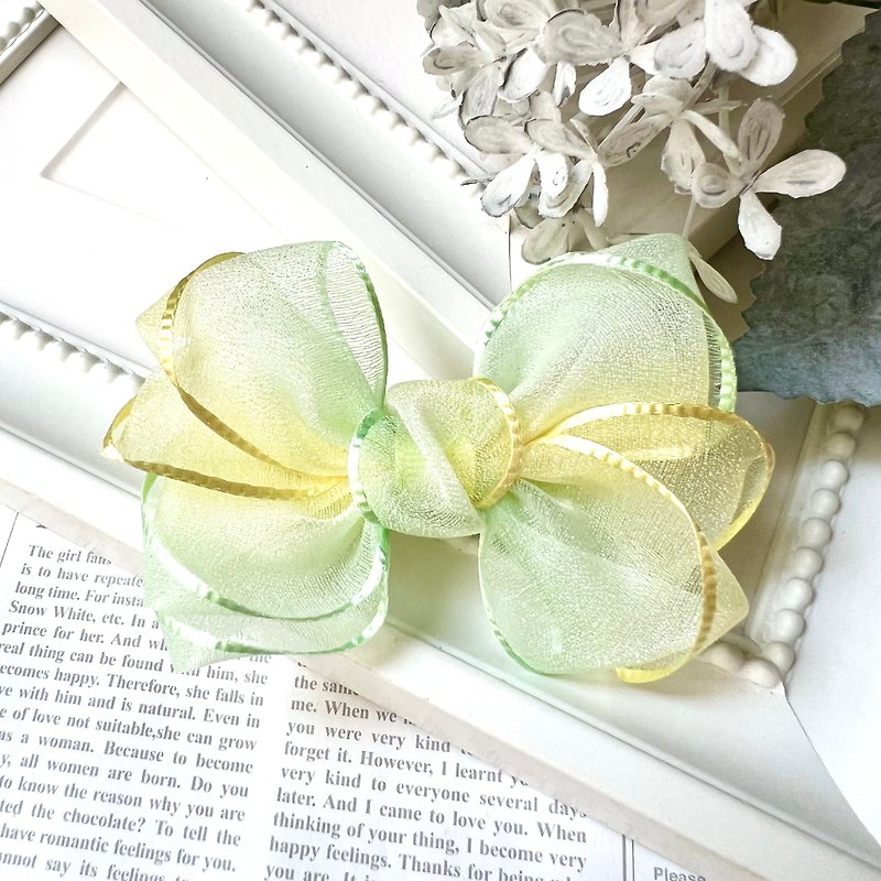 Gradient yarn twist bow bangs clip/light green + bright yellow - Hair Accessories - Other Materials Yellow