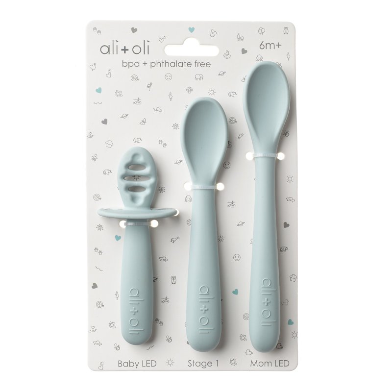 Ali+Oli (3-pc) Multi Stage Spoon Set for Baby-Blue - Children's Tablewear - Silicone Blue