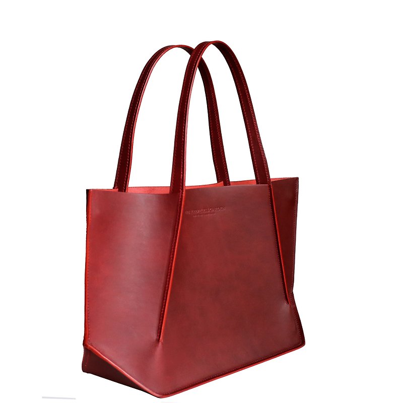 Canaly leather tote bag with zip /Red velvet - 手袋/手提袋 - 真皮 紅色