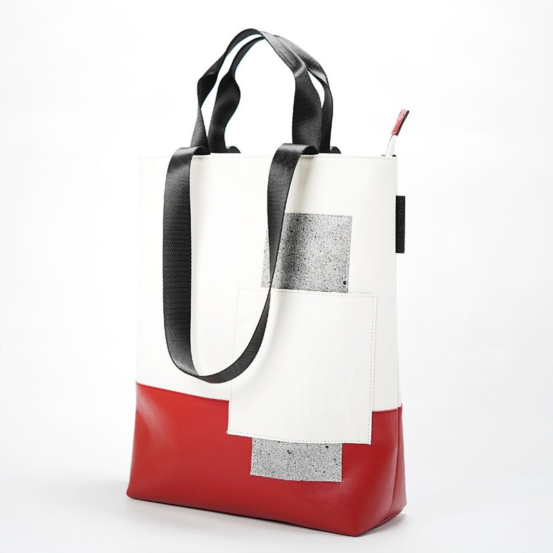 Red and White Zipper Tote Bag - 其他 - 人造皮革 紅色