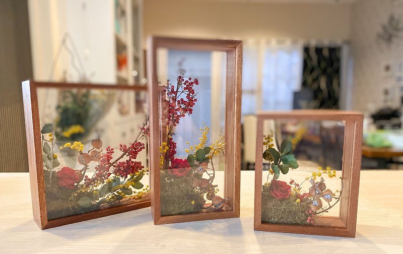 Preserved flower three-dimensional frame Welcome spring gift Home decoration Ful - Dried Flowers & Bouquets - Plants & Flowers Red