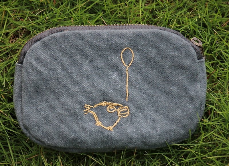 ผ้าฝ้าย/ผ้าลินิน กระเป๋าใส่เหรียญ สีเทา - [Exclusively Sold] HMC design original design canvas key coin purse gray ~ fish of hope