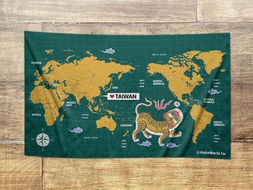 MakeWorld.tw 地圖製造 Make World地圖製造運動浴巾(綠地黃虎喵喵叫)